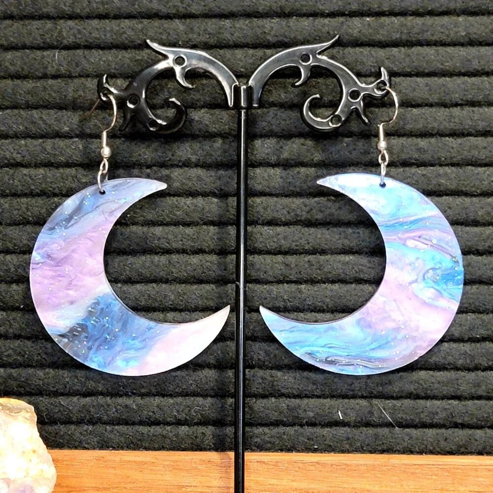 Child of the Moon Earrings | Galaxy Crescent Acrylic Alloy | Pastel Goth Kawaii